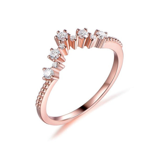 Diamond Tiara Curved Milgrain Wedding Band 14K Rose Gold