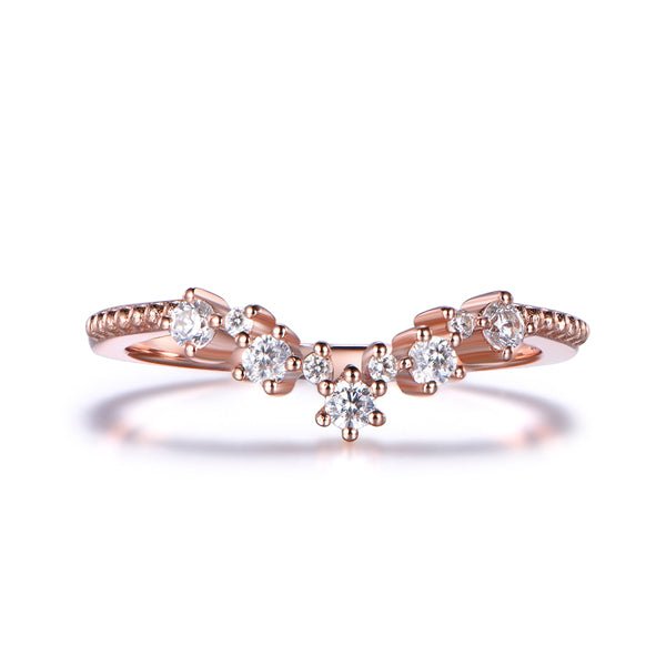 Diamond Tiara Curved Milgrain Wedding Band 14K Rose Gold - Lord of Gem Rings