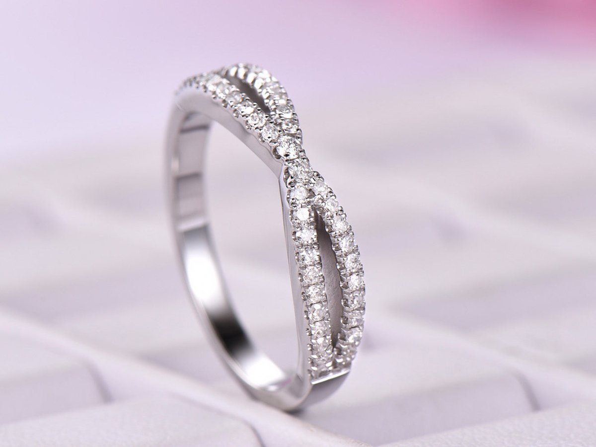 Diamond Wedding Band Half Eternity Infinite Love Ring 14K White Gold - Lord of Gem Rings