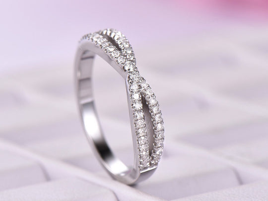 Diamond Wedding Band Half Eternity Infinite Love Ring 14K White Gold