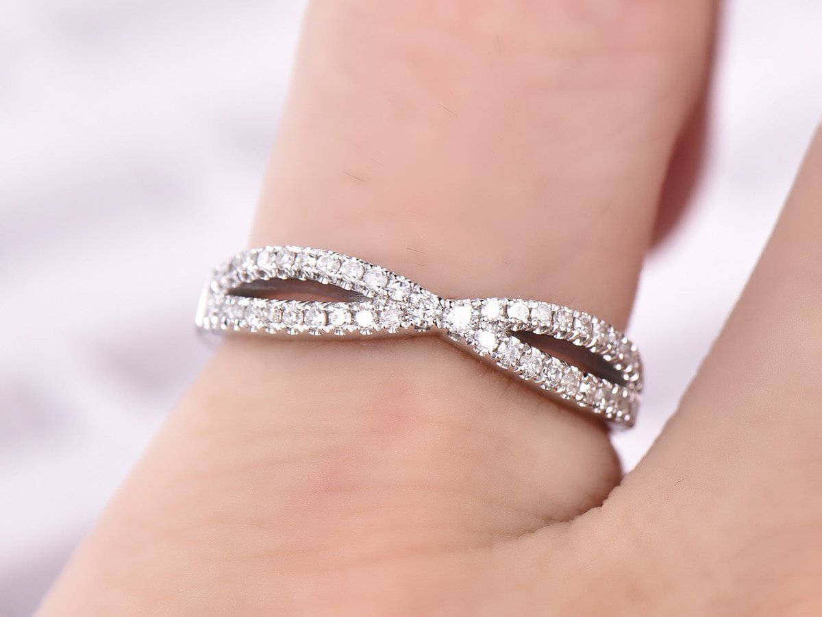 Diamond Wedding Band Half Eternity Infinite Love Ring 14K White Gold - Lord of Gem Rings