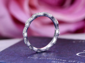 Diamond Wedding Band Wavy Eternity Anniversary Ring 14K White Gold - Lord of Gem Rings