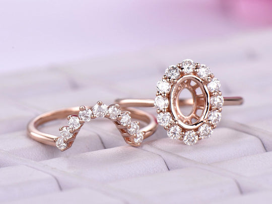 Diana Moissasnite Halo Oval Semi Mount Brial Set