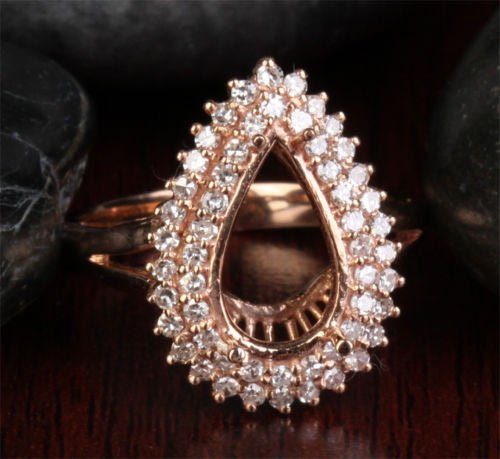 Diana Pear Semi Set Diamond Double Halo in Rose Gold - Lord of Gem Rings