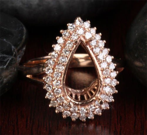 Diana Pear Semi Set Diamond Double Halo in Rose Gold