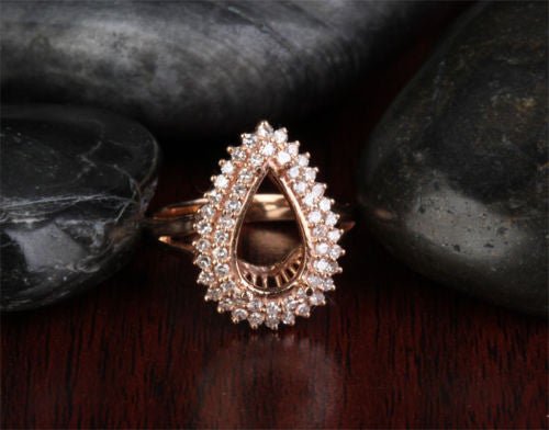 Diana Pear Semi Set Diamond Double Halo in Rose Gold - Lord of Gem Rings