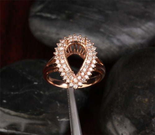 Diana Pear Semi Set Diamond Double Halo in Rose Gold - Lord of Gem Rings