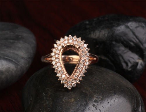 Diana Pear Semi Set Diamond Double Halo in Rose Gold - Lord of Gem Rings