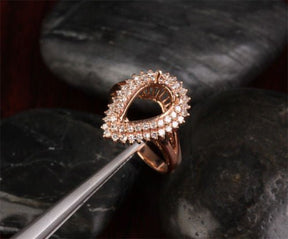 Diana Pear Semi Set Diamond Double Halo in Rose Gold - Lord of Gem Rings