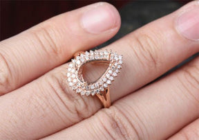 Diana Pear Semi Set Diamond Double Halo in Rose Gold - Lord of Gem Rings