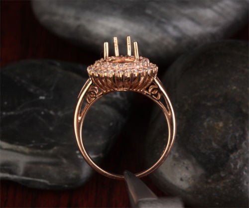 Diana Pear Semi Set Diamond Double Halo in Rose Gold - Lord of Gem Rings