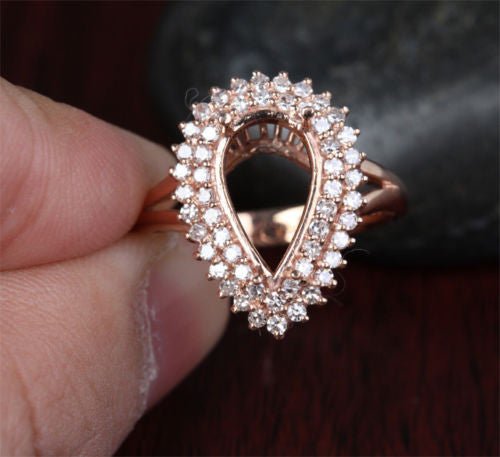 Diana Pear Semi Set Diamond Double Halo in Rose Gold - Lord of Gem Rings