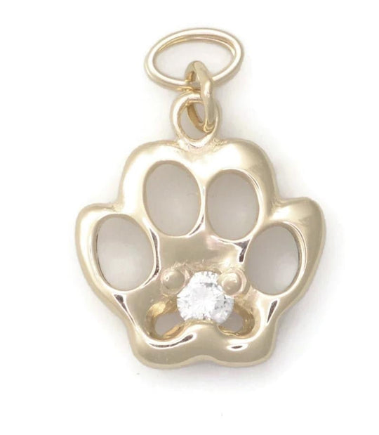 Dog Pawn Print Diamond Pendant Yellow Gold
