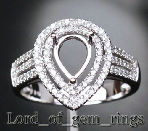 Double Halo Pear Semi Mount Setting Triple Row Diamond Band - Lord of Gem Rings