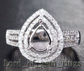 Double Halo Pear Semi Mount Setting Triple Row Diamond Band - Lord of Gem Rings