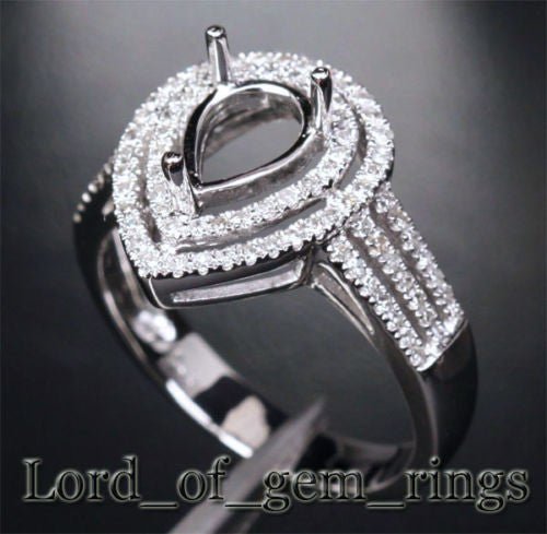 Double Halo Pear Semi Mount Setting Triple Row Diamond Band - Lord of Gem Rings