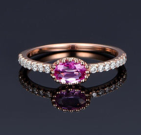 East-West Oval Pink Sapphire Diamond Engagement Ring - Lord of Gem Rings