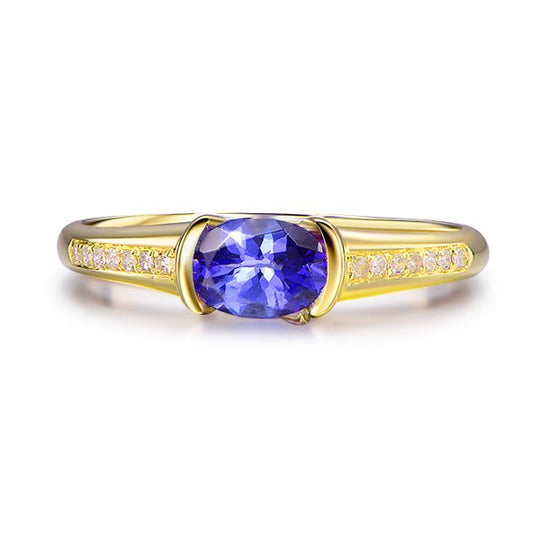 East-West Oval Tanzanite Diamond Engagement Ring 14K Gold
