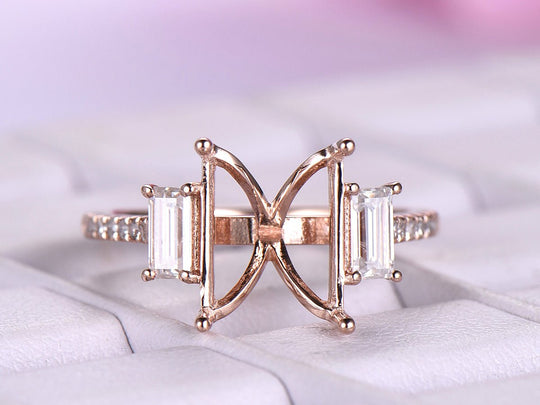 Eemerald Cut Three Stone Moissanite Diamond Accents