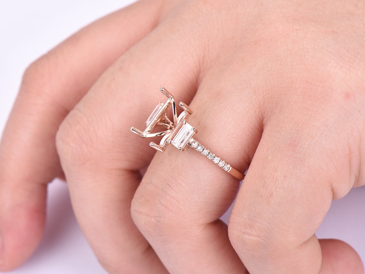 Eemerald Cut Three Stone Moissanite Diamond Accents - Lord of Gem Rings