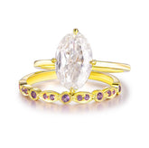 Elongated 8x12mm Oval Cut Moissanite Diamond Amethyst Bridal Set 14K Yellow Gold - Lord of Gem Rings