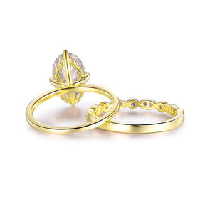 Elongated 8x12mm Oval Cut Moissanite Diamond Amethyst Bridal Set 14K Yellow Gold - Lord of Gem Rings