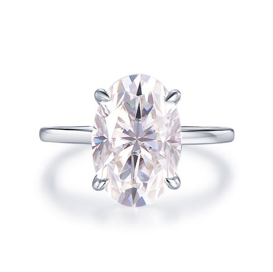 Elongated 8x12mm Oval Moissanite Diamond Engagement Ring 14K Gold