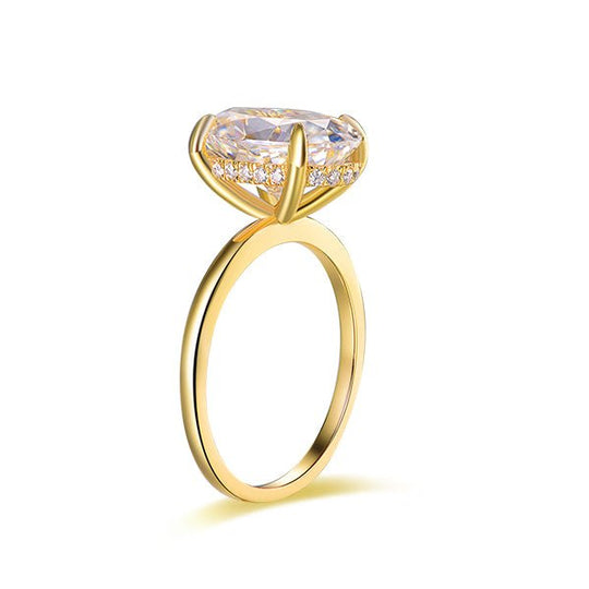 Elongated 8x12mm Oval Moissanite Diamond Hidden Halo Engagement Ring