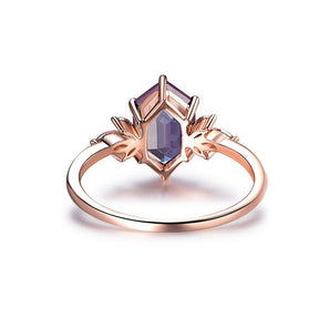 Elongated Hexagon Alexandrite Marquise Moissanite Leaf Ring 14K Gold - Lord of Gem Rings