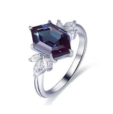 Elongated Hexagon Alexandrite Marquise Moissanite Leaf Ring 14K Gold - Lord of Gem Rings