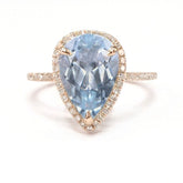 Elongated Pear Natural Aquamarine Halo Ring with Diamond Accents - Lord of Gem Rings