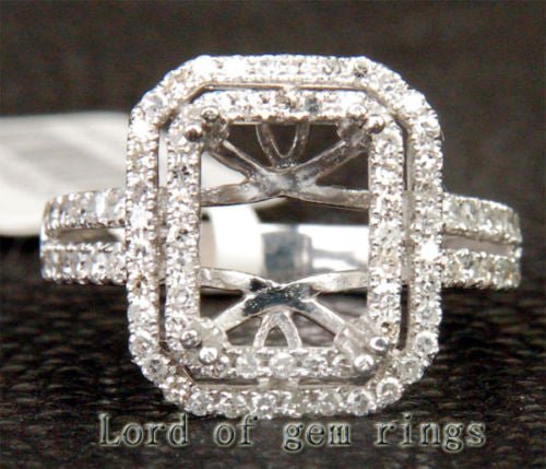 Emerald Cut 11x9mm Diamond Engagement Semi Mount Ring 14K White Gold Setting - Lord of Gem Rings