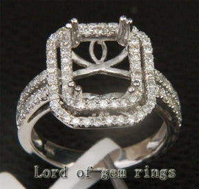 Emerald Cut 11x9mm Diamond Engagement Semi Mount Ring 14K White Gold Setting - Lord of Gem Rings