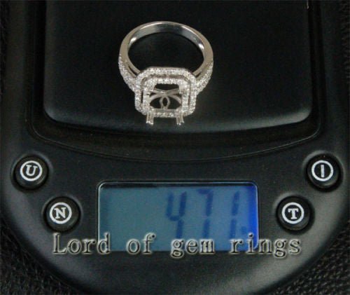 Emerald Cut 11x9mm Diamond Engagement Semi Mount Ring 14K White Gold Setting - Lord of Gem Rings