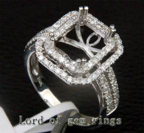 Emerald Cut 11x9mm Diamond Engagement Semi Mount Ring 14K White Gold Setting - Lord of Gem Rings