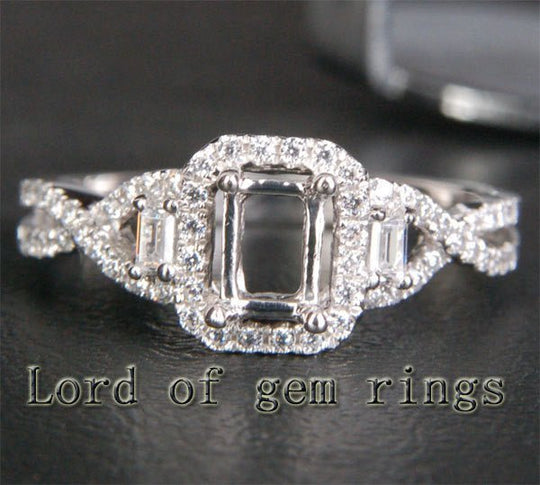 Emerald Cut 4x6mm 14K Gold  Diamonds Semi Mount Ring Infinite Love Shank