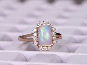 Emerald Cut Africa Opal Diamond Engagement Ring 14K Rose Gold - Lord of Gem Rings