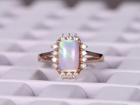 Emerald Cut Africa Opal Diamond Engagement Ring 14K Rose Gold - Lord of Gem Rings