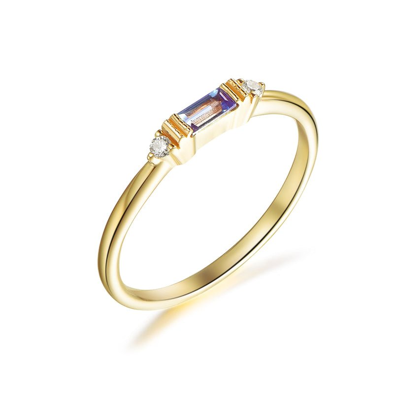 Emerald Cut Alexandrite Diamond June Birthstone Band in 14K Rose Gold - Lord of Gem Rings