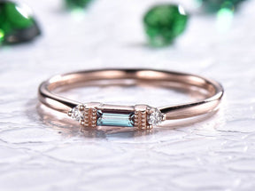 Emerald Cut Alexandrite Diamond June Birthstone Band in 14K Rose Gold - Lord of Gem Rings