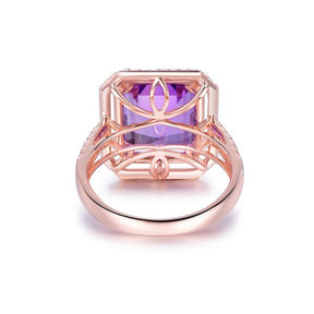 Emerald Cut Amethyst Ring Diamond Double Halo Split Shank - Lord of Gem Rings