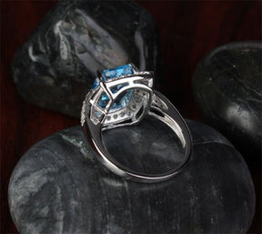 Emerald Cut Blue Topaz Diamond Engagement Ring 14k White Gold - Lord of Gem Rings