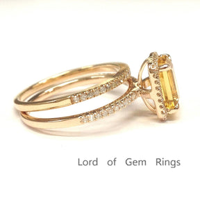 Emerald Cut Citrine Diamond Bridal Set 14K Rose Gold - Lord of Gem Rings