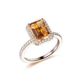 Emerald Cut Citrine Diamond Halo Ring 14K Rose Gold - Lord of Gem Rings