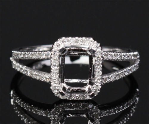 Emerald Cut Diamond Halo Semi Mount Ring Split Shank - Lord of Gem Rings