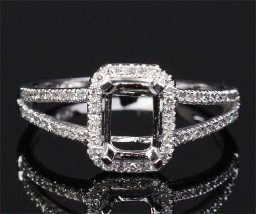 Emerald Cut Diamond Halo Semi Mount Ring Split Shank