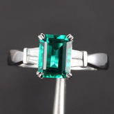 Emerald Cut Emerald Baguette Diamond Engagement Ring 14K White Gold - Lord of Gem Rings