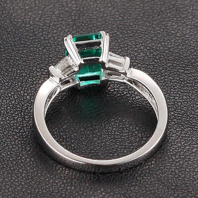 Emerald Cut Emerald Baguette Diamond Engagement Ring 14K White Gold - Lord of Gem Rings