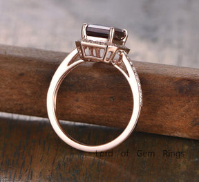 Emerald Cut Garnet Cathedral Diamonds Accent Ring - Lord of Gem Rings