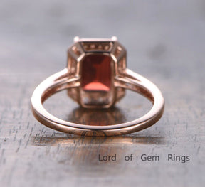 Emerald Cut Garnet Cathedral Diamonds Accent Ring - Lord of Gem Rings